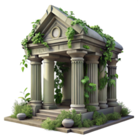 magnificent artistic stunning contemporary A crumbling ancient temple overgrown with vines, soft sunlight filtering through leaves, romanticism, matte painting, detailed high quality png