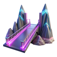 magnificent rustic extraordinary modern A futuristic bridge spanning a vast canyon, neon lights and sleek design, cyberpunk, concept art, detailed high quality png