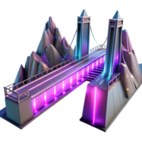 extraordinary abstract vibrant modern A futuristic bridge spanning a vast canyon, neon lights and sleek design, cyberpunk, concept art, high resolution detailed png