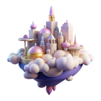 impressionante minimalista extraordinário tradicional uma flutuando cidade entre a nuvens, suave pastel cores e sonhe como atmosfera, fantasia, digital arte, 4k original png