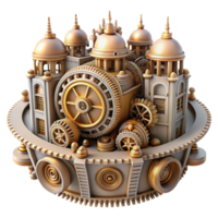 dramatic classic vibrant traditional An intricate clockwork city with moving gears and cogs, steampunk, fantasy, illustration, detailed premium png