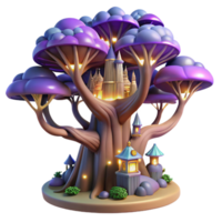 dramatic classic dramatic minimalist A giant tree with a city built into its branches, fantasy lighting, whimsical, digital art, original high resolution png