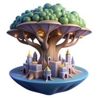 wonderful abstract impressive rustic A giant tree with a city built into its branches, fantasy lighting, whimsical, digital art, high quality exclusive png