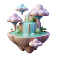 impressive traditional beautiful classic A serene, floating island with waterfalls cascading into the clouds below, soft, pastel colors, dreamlike art style authentic detailed png
