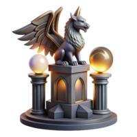 wonderful artistic extraordinary modern A majestic griffin perched atop a crumbling obsidian tower, illuminated by the ethereal glow of three moons, Art Deco style exclusive detailed png