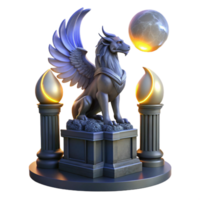 serene modern magnificent abstract A majestic griffin perched atop a crumbling obsidian tower, illuminated by the ethereal glow of three moons, Art Deco style detailed 4K png