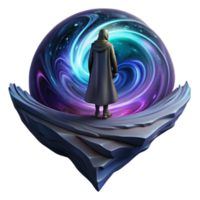 impressive abstract vibrant rustic A lone, cloaked figure standing on a precipice overlooking a swirling vortex of iridescent nebulae, dramatic chiaroscuro lighting, Greg Rutkowski style 4K premium png