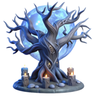 vibrant vintage impressive artistic An ancient, gnarled tree entwined with glowing runes, bathed in the cold light of a full moon, dark fantasy art style authentic high quality png