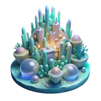 stunning vintage wonderful classic A serene, underwater city built of coral and pearls, illuminated by the bioluminescent flora, soft, ethereal lighting, digital painting style 4K authentic png