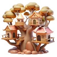 stunning contemporary magnificent vintage A whimsical, treehouse village built into the branches of giant, interconnected trees, soft, diffuse sunlight, Ghibli Studio style high quality original png