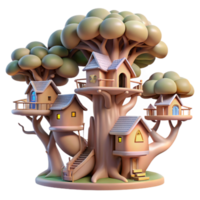 elegant modern magnificent rustic A whimsical, treehouse village built into the branches of giant, interconnected trees, soft, diffuse sunlight, Ghibli Studio style detailed genuine png