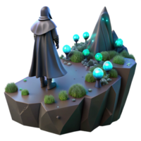 stunning artistic impressive abstract A lone, cloaked figure standing on a precipice overlooking a valley filled with bioluminescent flora, dramatic chiaroscuro lighting, Greg Rutkowski style... png