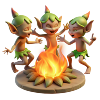 impressive classic extraordinary rustic A group of mischievous pixies dancing around a bonfire, vibrant, flickering firelight, Brian Froud style authentic exclusive png