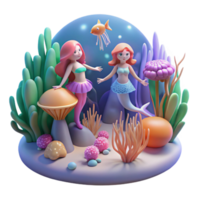 extraordinary traditional beautiful abstract A serene underwater scene with mermaids swimming amongst coral reefs and glowing jellyfish, soft, diffused lighting, Disney Renaissance style premium... png