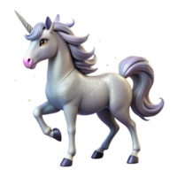 impressive vintage magnificent contemporary A majestic unicorn with a silver mane and horn prancing through a field of stardust, soft, sparkling lighting, Lisa Frank style genuine high quality png