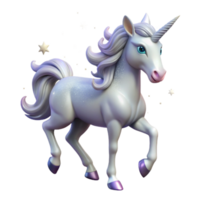 magnificent contemporary stunning creative A majestic unicorn with a silver mane and horn prancing through a field of stardust, soft, sparkling lighting, Lisa Frank style original high quality png