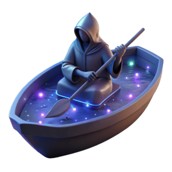 magnífico rústico extraordinário vintage uma misterioso, encapuzado figura remo uma barco através uma rio do luz das estrelas, etéreo, brilhando rio luz, sd hidromel estilo Alto resolução Prêmio png