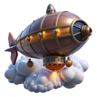 impressive vintage impressive creative A whimsical, steampunk airship soaring through a cloudy sky, dramatic backlighting, Hayao Miyazaki style 4K high quality png