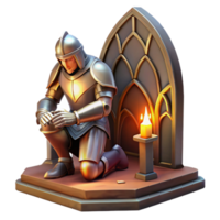 wonderful artistic elegant abstract A powerful, armored knight kneeling before a glowing altar, dramatic, stained-glass lighting, medieval manuscript style original professional png