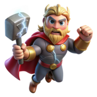 stunning traditional magnificent traditional Thor, Norse god of thunder, wielding Mjolnir amidst a raging thunderstorm, lightning illuminating his face, comic book style 4K original png