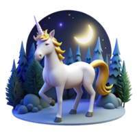 beautiful traditional beautiful abstract A majestic white unicorn with a golden horn standing in a moonlit forest, ethereal blue lighting, fantasy art style 4K premium png