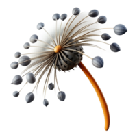 dramatic classic vibrant artistic A single dandelion seedhead with seeds blowing in the wind, delicate and ethereal, black and white photography premium authentic png