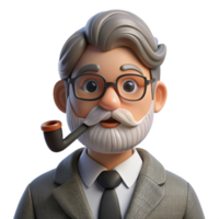 extraordinary creative impressive creative Portrait of a confident, older gentleman with a distinguished grey beard and spectacles, wearing a tweed suit and holding a pipe. Chiaroscuro lighting.... png