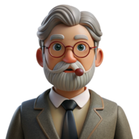 serene rustic vibrant rustic Portrait of a confident, older gentleman with a distinguished grey beard and spectacles, wearing a tweed suit and holding a pipe. Chiaroscuro lighting.... png