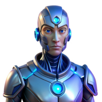 magnífico artístico dramático contemporâneo retrato do uma futurista cyborg com brilhando azul circuitos e metálico implantes, encarando intensamente às a visualizador. frio, metálico iluminação.... png