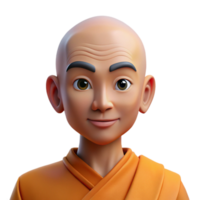 elegant modern stunning contemporary Portrait of a serene monk with a shaved head and peaceful expression, wearing orange robes. Soft, natural lighting. Spiritual style high resolution exclusive png