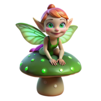dramatic traditional stunning minimalist Portrait of a mischievous pixie with iridescent wings and sparkling green eyes, perched on a mushroom. Whimsical, glowing lighting.... png