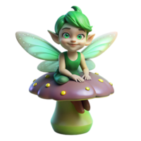 extraordinary artistic dramatic artistic Portrait of a mischievous pixie with iridescent wings and sparkling green eyes, perched on a mushroom. Whimsical, glowing lighting.... png