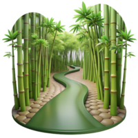 impressive rustic elegant minimalist A winding path through a lush, green bamboo forest, dappled with sunlight filtering through the leaves, in a serene, Japanese woodblock print style premium 4K png