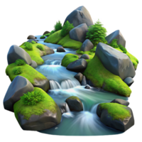 serene classic extraordinary rustic A crystal-clear mountain stream flowing over smooth, moss-covered rocks, illuminated by dappled sunlight, in a realistic, nature documentary style genuine 4K png