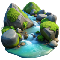 wonderful classic elegant contemporary A crystal-clear mountain stream flowing over smooth, moss-covered rocks, illuminated by dappled sunlight, in a realistic, nature documentary style detailed... png