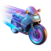 impressive rustic dramatic traditional A futuristic motorbike speeding through a digital landscape, trails of light and data streaming behind it, vibrant neon colors, cyberpunk style genuine exclusive png