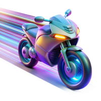 wonderful abstract vibrant modern A futuristic motorbike speeding through a digital landscape, trails of light and data streaming behind it, vibrant neon colors, cyberpunk style exclusive detailed png