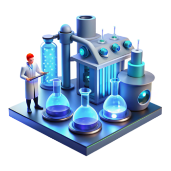 deslumbrante minimalista dramático rústico uma futurista laboratório preenchidas com brilhando teste tubos e complexo maquinaria, cientistas trabalhando dentro a fundo, vagamente aceso de legal azul luz original alto... png