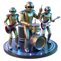 elegant artistic dramatic creative A group of humanoid robots playing musical instruments, intricate metallic details and glowing accents, illuminated by stage lighting, cyberpunk style genuine... png