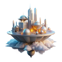 impressive rustic elegant rustic A floating city in the clouds, futuristic architecture and glowing lights, viewed from below, dreamy and ethereal style genuine high resolution png