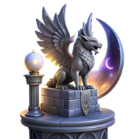 impressive vintage serene rustic A majestic griffin perched atop a crumbling obsidian tower, illuminated by the ethereal glow of a triple moon, Art Nouveau style high quality original png
