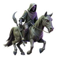 serene rustic impressive minimalist A mysterious, hooded figure riding a skeletal steed through a desolate wasteland, ominous lighting, dark fantasy art premium professional png