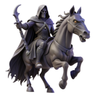 vibrant artistic stunning minimalist A mysterious, hooded figure riding a skeletal steed through a desolate wasteland, ominous lighting, dark fantasy art professional high quality png