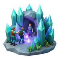 vibrant contemporary serene rustic A group of adventurers exploring a hidden cave filled with glowing crystals, dynamic composition, adventurous lighting 4K professional png