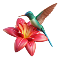 vibrant vintage serene modern A single hummingbird hovering in front of a giant, exotic flower, wings blurred in motion, vibrant, hyperrealistic detail, macro photography with shallow depth of... png