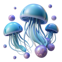 stunning modern serene artistic A school of jellyfish drifting through the deep ocean, bioluminescent, ethereal, abstract art style professional high quality png