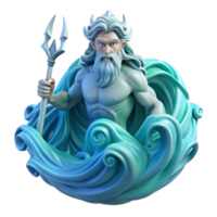 extraordinary creative wonderful minimalist Poseidon, god of the sea, emerges from a swirling vortex of water, his trident dripping with luminescent algae, his beard and hair formed from flowing... png