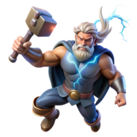 stunning minimalist magnificent creative Thor, the Norse god of thunder, hurls Mjolnir across a stormy sky, crackling lightning illuminates his muscular form, runes etched onto his hammer, epic... png