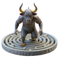 wonderful minimalist magnificent creative A majestic minotaur stands in the labyrinth, intricate shadows play across the stone walls, realistic fur and horns, neoclassical style high resolution 4K png