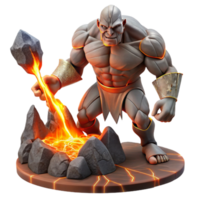 wonderful modern wonderful creative A towering cyclops forges a lightning bolt in his volcanic lair, molten metal glows intensely, rugged texture on the cyclops' skin, dark fantasy style authentic... png